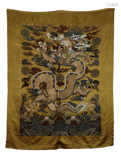 A Chinese Golden Thread Silk 'Dragon' Embroidery