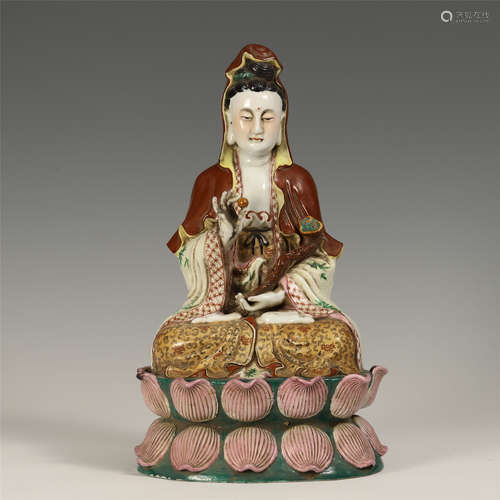 A Chinese Famille Rose  Porcelain Figure of Guanyin