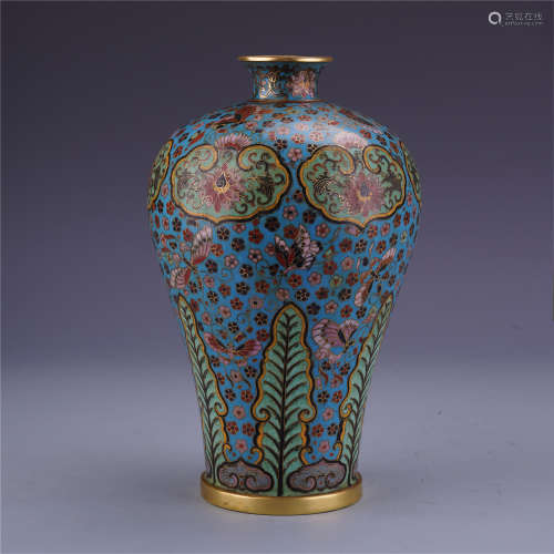 A Fine Chinese Bronze Cloisonne Enameled Meiping with Ruyi Motif