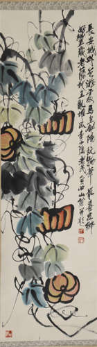 A Chinese Hanging Painting Scroll of Flower by Qi Baishi, ink on paper