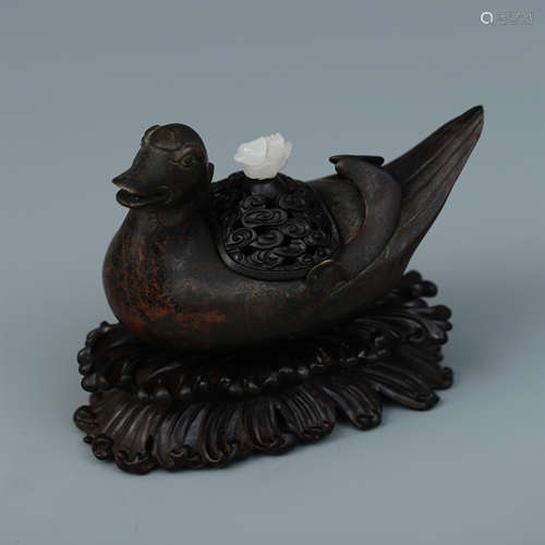 A Chinese Bronze 'Duck' Censer