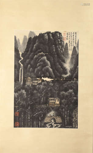 A Chinese Hanging Painting Scroll of Landscape by Li Keran, ink on paper