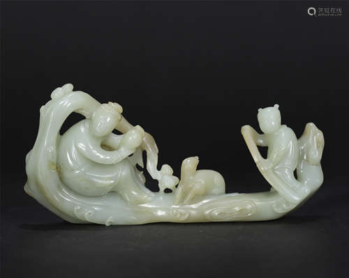 A Chinese Jade Carving of Immortal Boating On the River