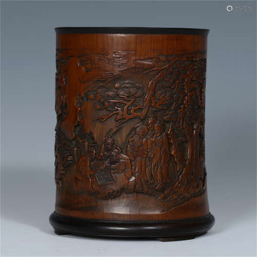 A Chinese Bamboo Carved Brush Pot