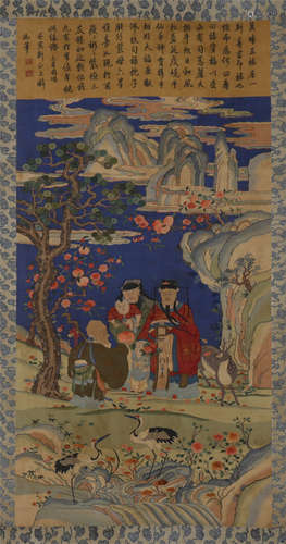 A Chinese Kesi Silk Embroidery of Three Chinese Gods