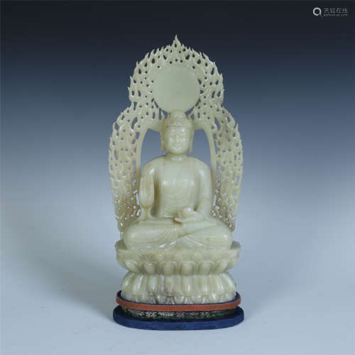 A Chinese Jade Figure of Seated Sakyamuni