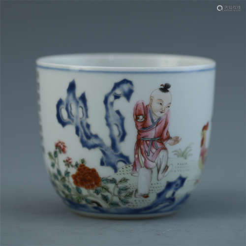 A Chinese Doucai Chicken Cup