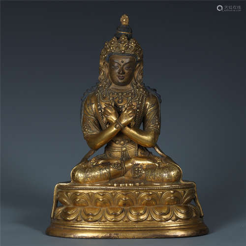 A Chinese Gilt Bronze Standing Figure of Sakyamuni