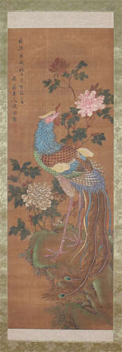 A Fine Chinese Hanging Painting Scroll of Phoenix by Shen Shuandan