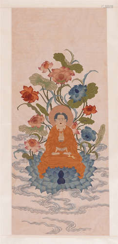 A Chinese Kesi Silk Hanging  Scroll of Guanyin Embroidery