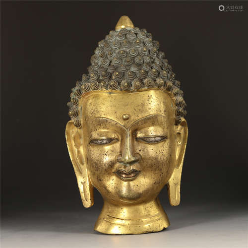 A Large Chinese Gilt Bronze Head of Buddha