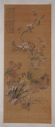 An Excellent Chinese Hanging Painting Scroll of Flower by Jiang Tingxi