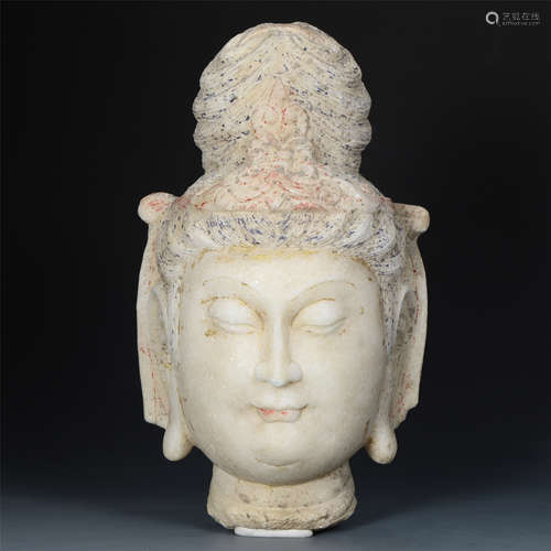 A Chinese Carved  White  Marbel Guanyin Head