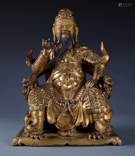 A Fine  Chinese Gilt Bronze Figure of Guan