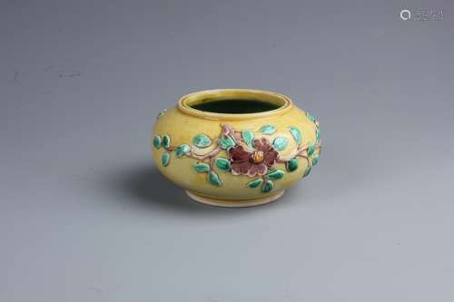 A Chinese Carved Sancai-glazed Floral Brush Washer