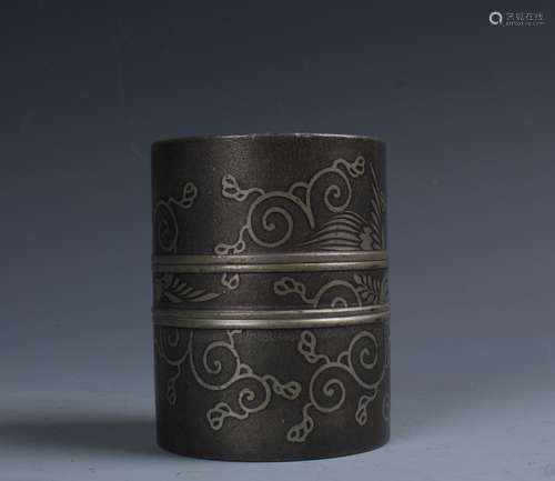 A Chinese Carved Tin Box with Marks