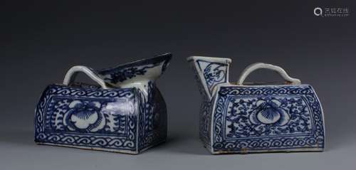 Pair of Chinese Carved Blue and White Pot