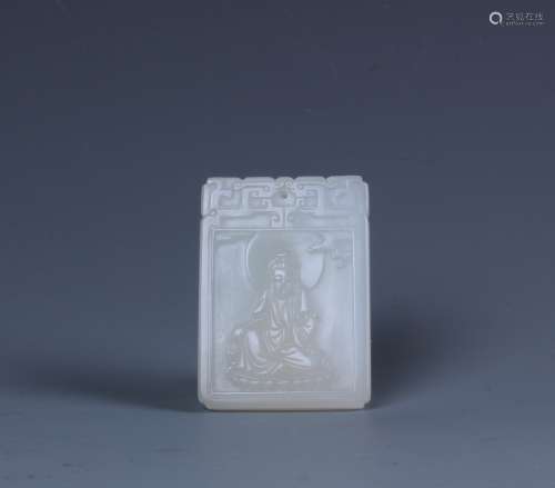 A Chinese Carved White Jade Guanyin  Pendant