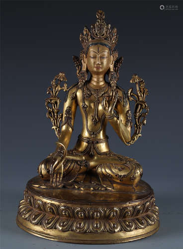 A Chinese Carved Gilt Bronze Figure of Manjushri