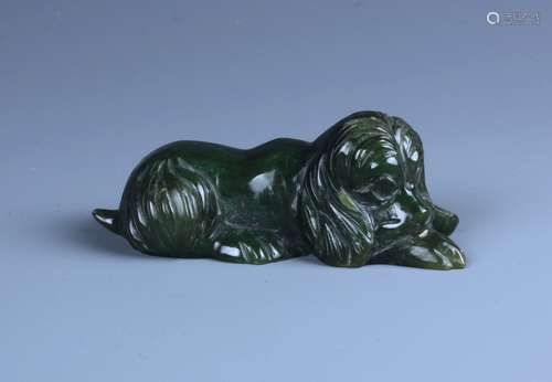 A Heitian Jade Lying Dog Ornament