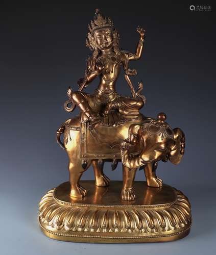 An Exquisite Chinese Gilt Bronze Samantabhadra with Mark