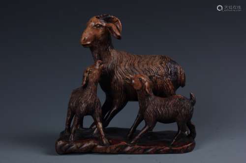 A Fine Chinese Soapstone Three Goat Carving