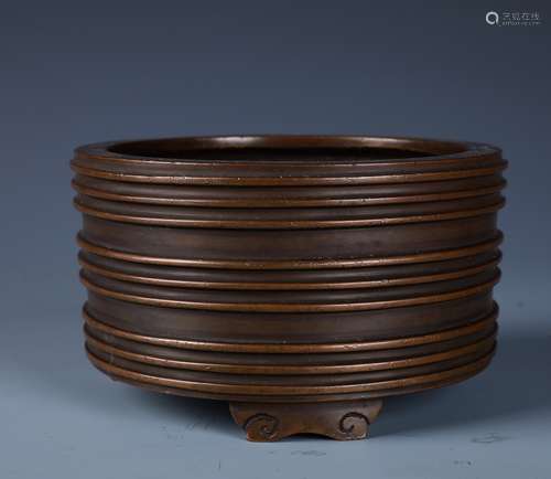 A Rare Chinese Bronze Cylindrical Form Censer