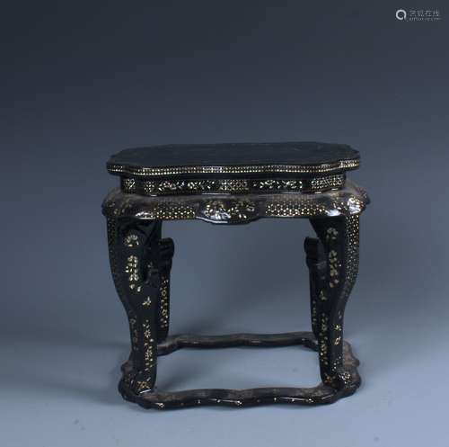 A  Carved Chinese   Black lacquered Square Table Embelished with Mother of pearl