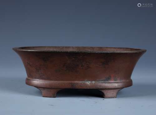 A Fine Chinese Carved Bronze Oval Shaped Censer