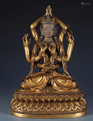 A Chinese Gilt Bronze Figure of Avalokitesvara