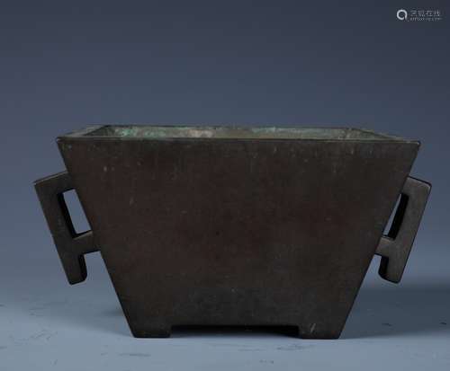 A Finely Cast Chinese Bronze Square Shaped Censer