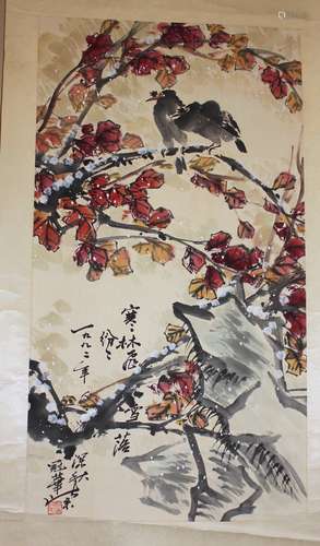 A Chinese Hand-Painted  Scroll of Birds Signed by Gao GuanHua