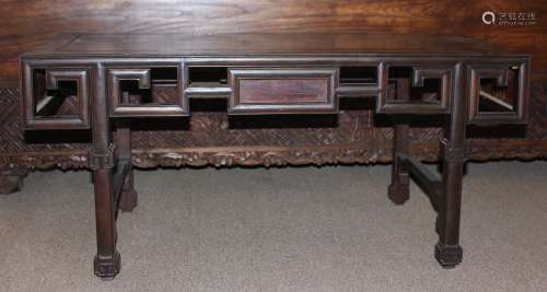 A Chinese Carved Rosewood Kang Table