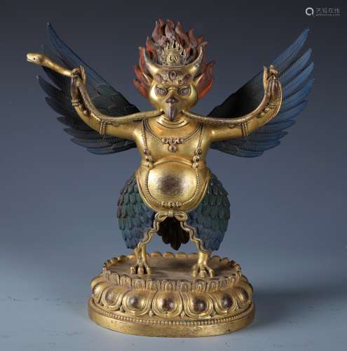 A Rare Chinese Gilt Bronze Figure of Garuda