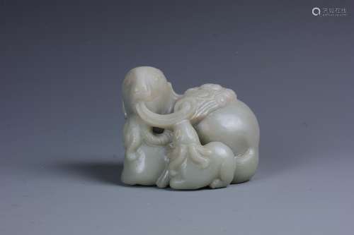 A Fine Chinese White Jade Three Goat Carving