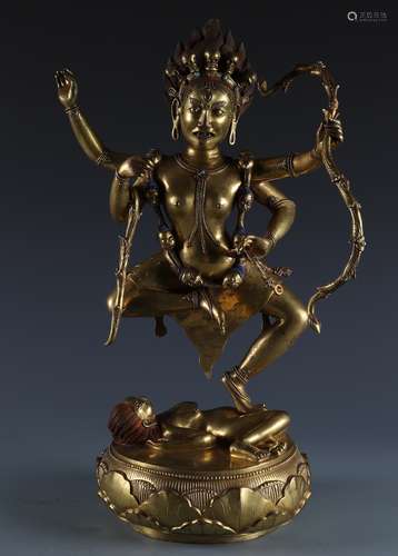 A Chinese Carved Gilt Bronze Figure of Dakini