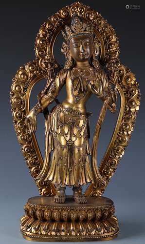 An Exquisite Gilt Bronze Figure of Padmapani with Marks