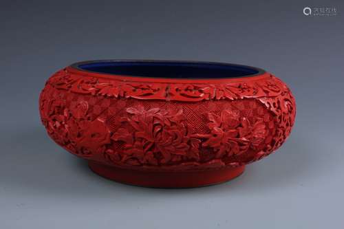 A Chinese Carved Cinnabar Lacquer Brush Washer