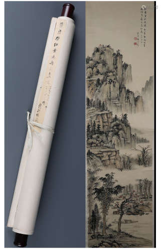 A Chinese Painting Scroll Depicting Great Mountains and River Signed by Huang Junbi