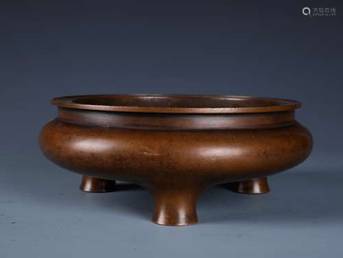 A Fine Chinese Carved Bronze Tripod Censer