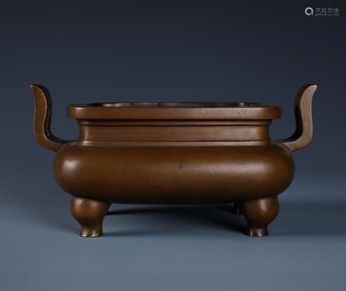 A Finely Cast Chinese Bronze Rectangular Ritual Censer