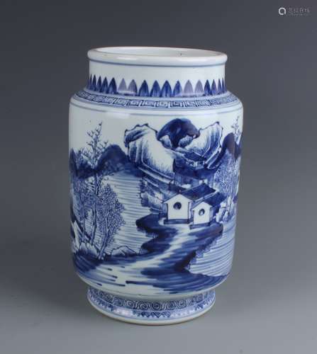 A Chinese Blue and White cylindrical Vase