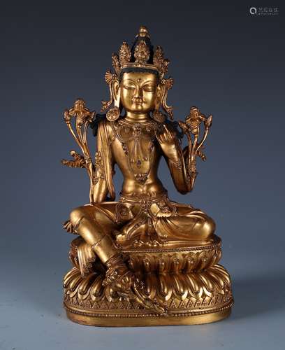 A Finely Cast Chinese Gilt Bronze Figure of Green Tara