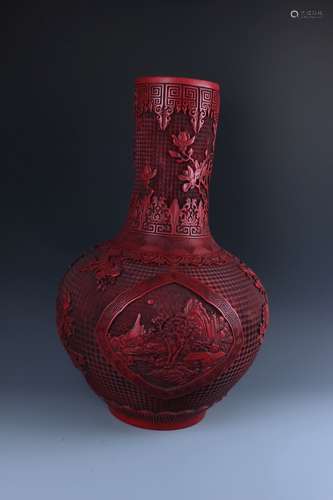 A  Lacquer Landscape Flower Vase