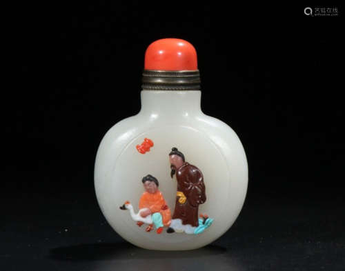 A HETIAN JADE SNUFF BOTTLE DECORATED BY JADEITE&STONE