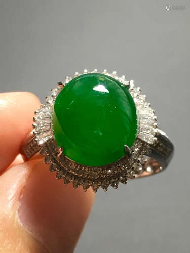 AN ICY ZHENGYANG GREEN JADEIET RING