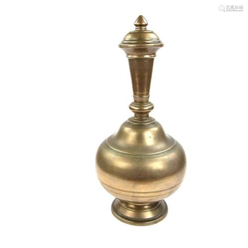 An Indian brass water flask, Surahi or Surai, Northern India, 19th century.