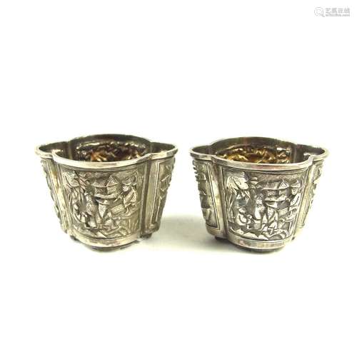 A pair of Chinese export silver salts, late 19th century.