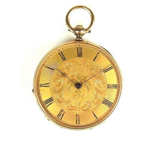 Yellow gold open face pocket watch.