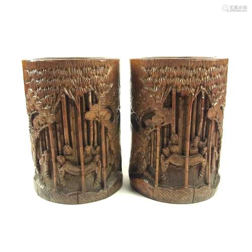 Two large Chinese carved bamboo brush pots, late 19th/early 20th century.